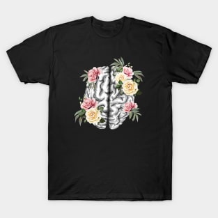 Brain human anatomy,Floral, apricot blond roses, mental T-Shirt